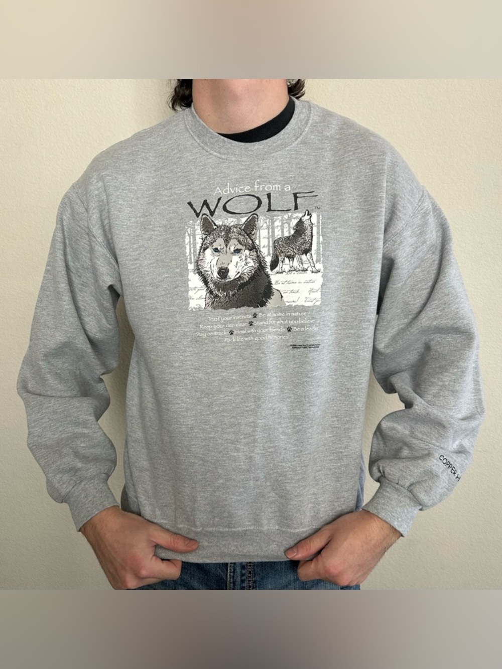 Y2K Advice From A Wolf Gray Sweater ~ Nature Outdoor Aesthetic Adult size Large